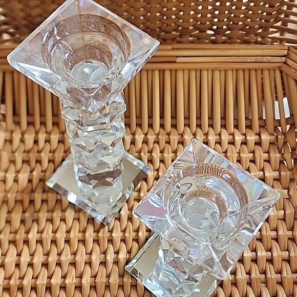 Faceted Crystal Ball Pillar Candlesticks - Picture 4 of 5